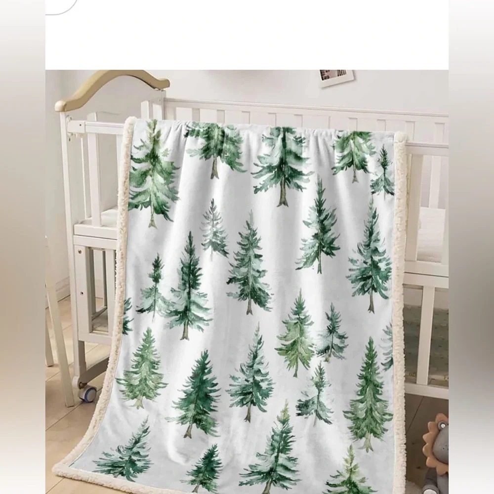 Luxury Legacy & Main blanket throw NWT Pine tree Forest 50x60” Fleece & Sherpa